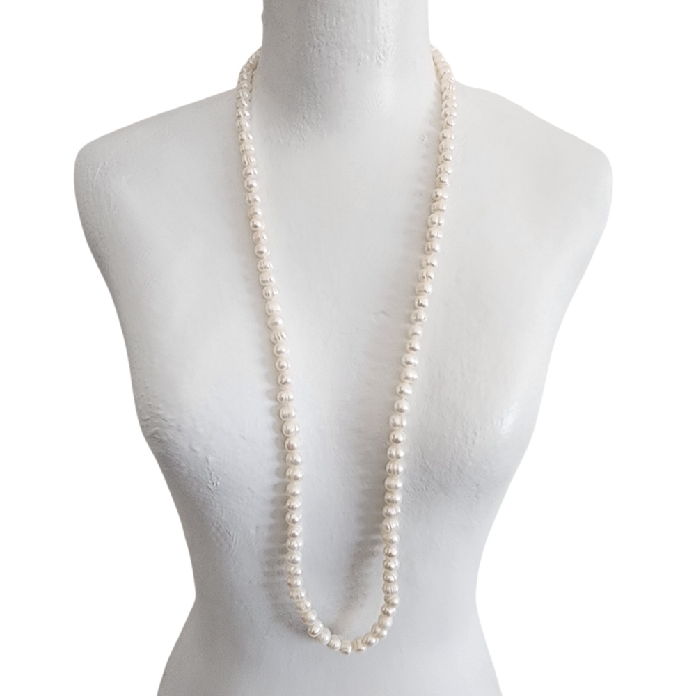 Infinity pearl necklace honeymoon pearls ringed pearls creamy white A0378 Q7